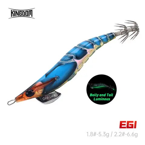 Kingdom Squid Bait Artificial Jigging Lures 1.8# 2.2# Slow Sinking Squid Hooks Sea Fishing Octopus Cuttlefish Luminous EGI