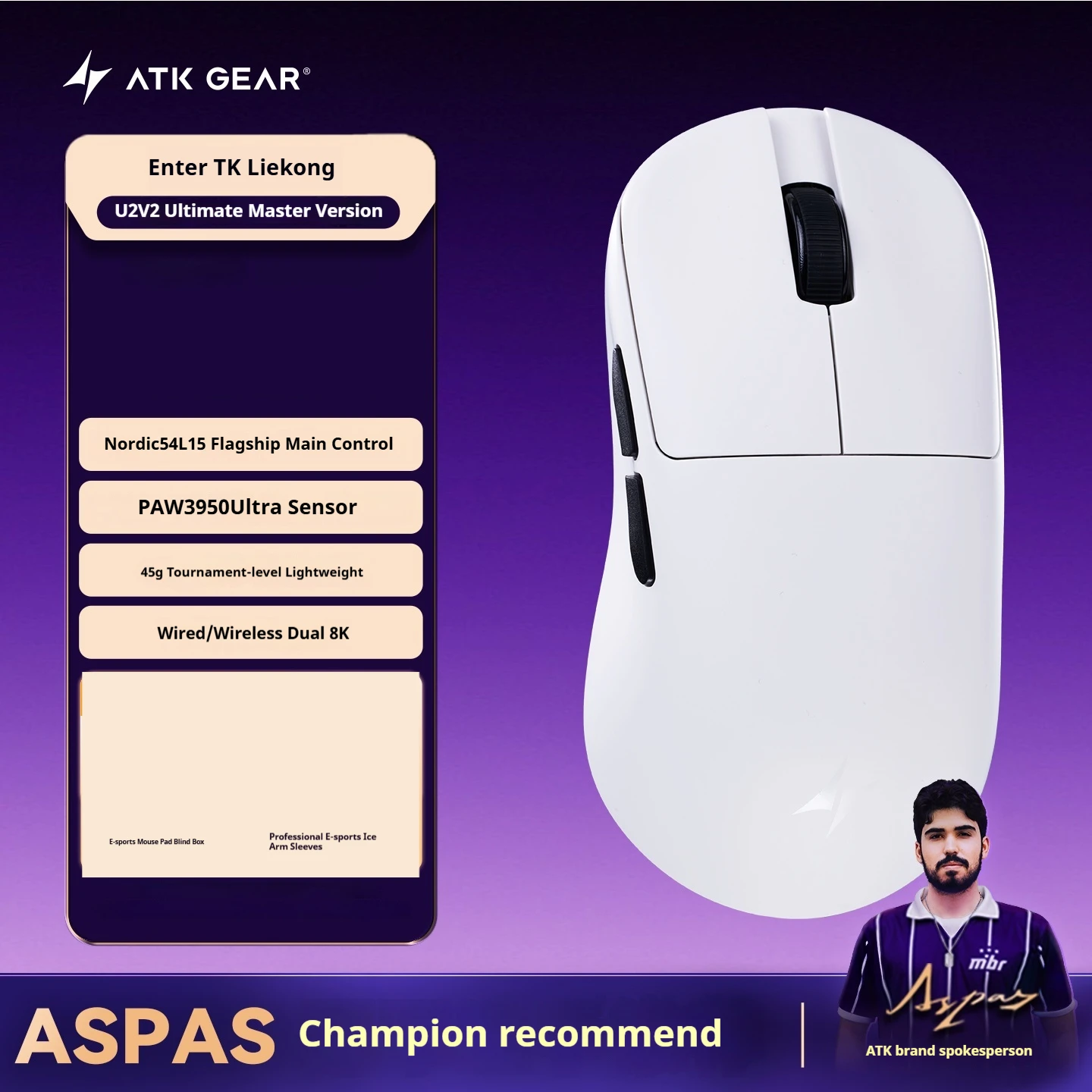 ATK U2 V2 Ultimate Wireless Mouse 3-Mode Paw3950ultra Nordic54l15 ATK U2 V2 Ultimate Wireless Mouse 3-Mode Paw3950ultra Nordic54l15