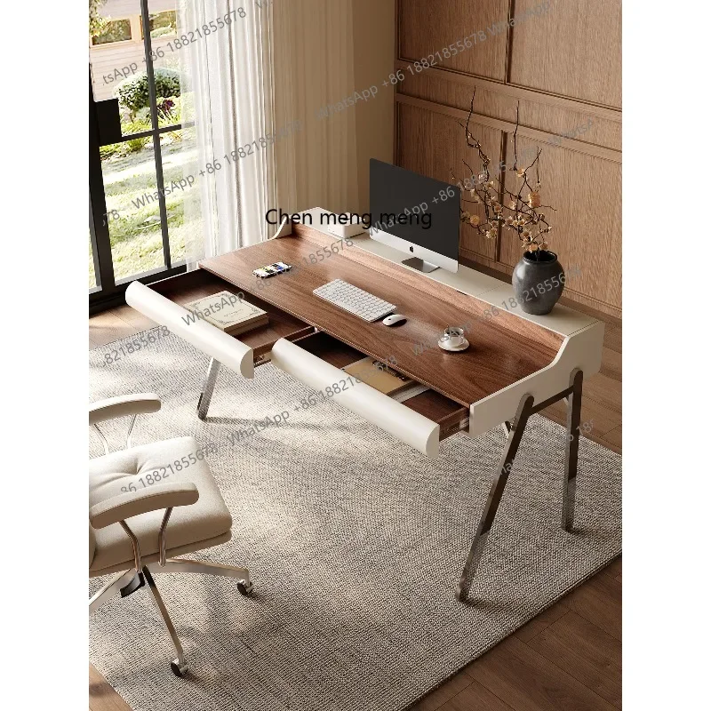 مكتب A139 غرفة نوم منزلية إيطالية بسيطة وغرفة معيشة بسيطة من خشب الجوز ومكتب كمبيوتر فاخر بجانب السرير #4