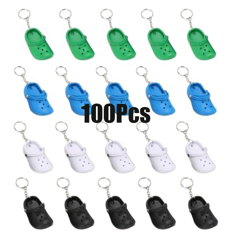 100Pcs Mini Croc Clog Keychain Colorful Little Sandal Pendant School Bag Travel Case Decor Novelty Gift