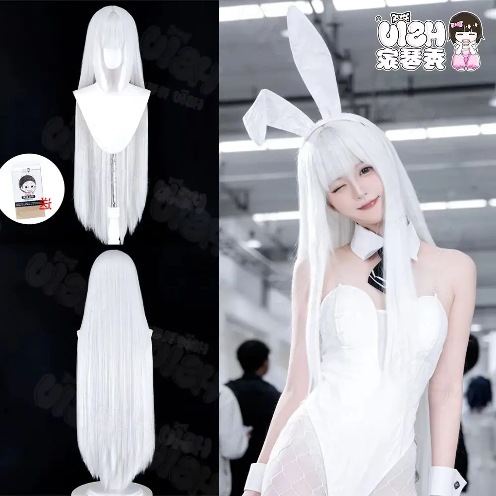 NIKKE Blanc Cosplay Wig Fiber Synthetic Wig 100cm Silver White Long Wig Game NIKKE Cosplay