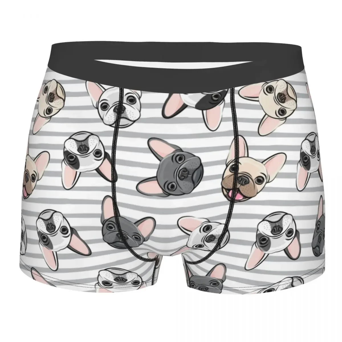 Custom Grey Stripes Cute French Bulldogs Boxers Shorts Men Frenchies Pet Dog Briefs Underwear Fashion Underpants