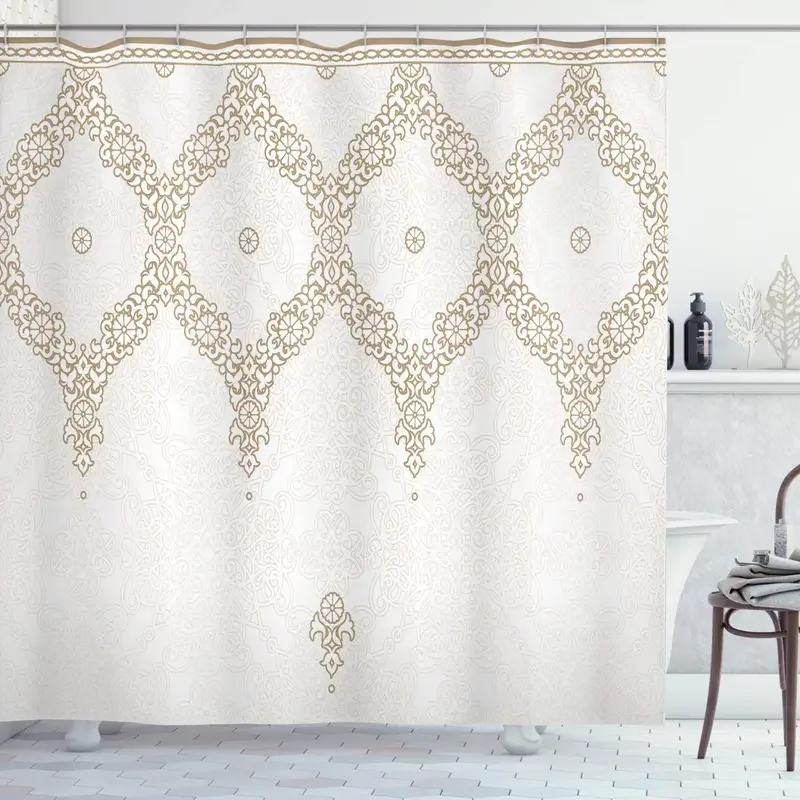 Moroccan Shower Curtain Ornate Background with Traditional Soft Color Eastern Elements and Pattern Cloth Fabric Bathroom Decor