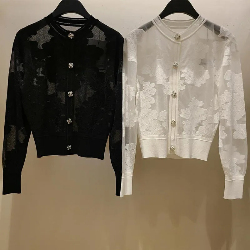 

MICOAT Spring 2025 Women's Knitted Open Cardigan iny Tead Lace round Ne Thin Model Two Colors Commute Sle Regular Fit