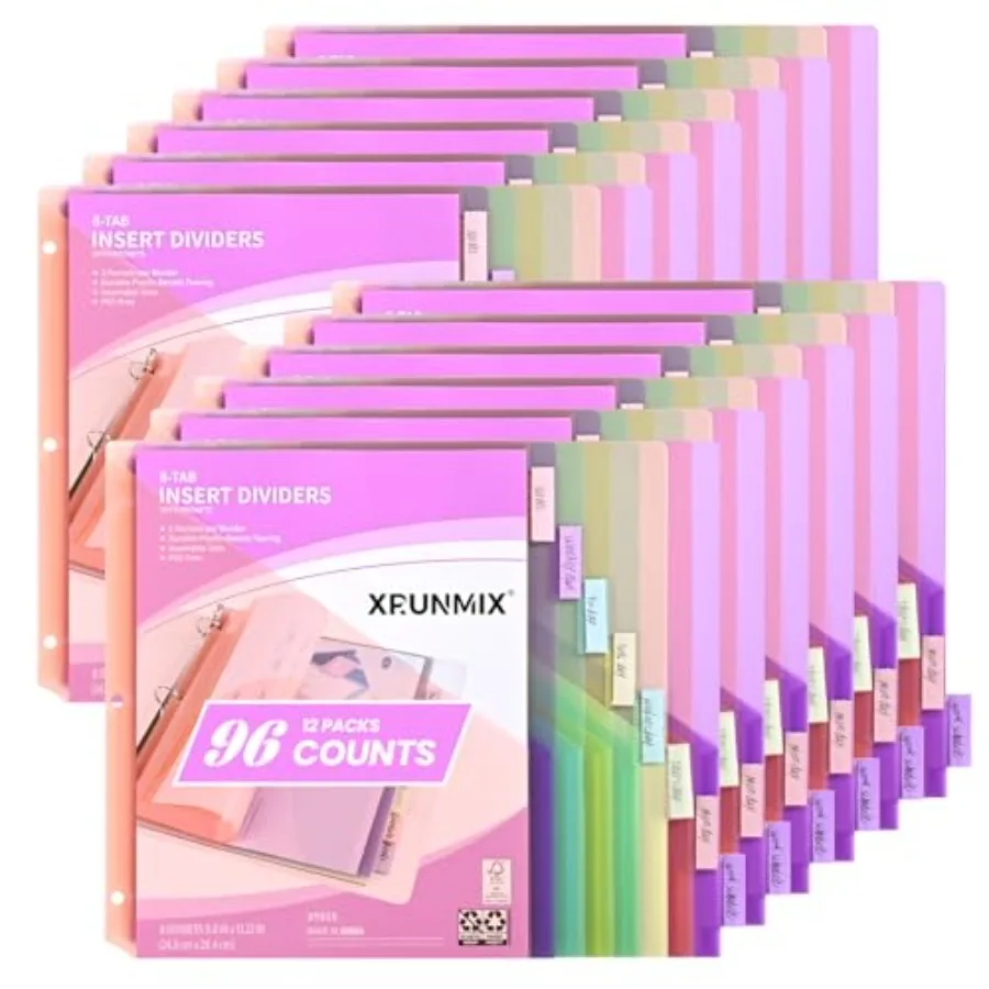 

Набор из 9 разделителей для папок на 8 колец с карманами, 8 пастельных цветов, формат US Letter