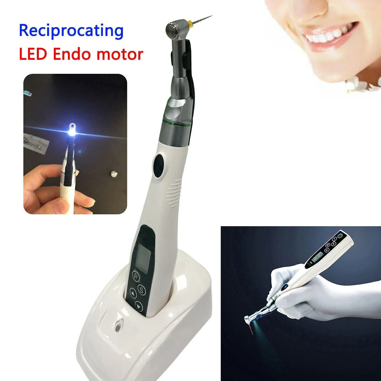 Dental Wireless Cordless LED Endo Motor 16:1 Contra Angle Endodontic Root Canal Treatment/6PCS Niti Rotary Files 21/25/31MM