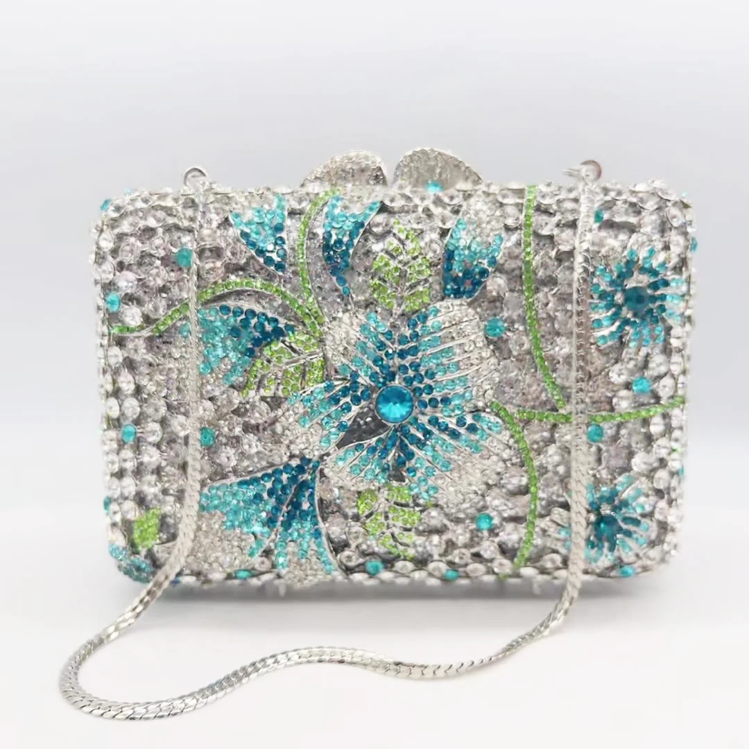 

WHTUOHENG Blue/White Flower Rhinestones Evening Bags Women Floral Crystal Evening Clutches Bridal Wedding Party Clutch Purse