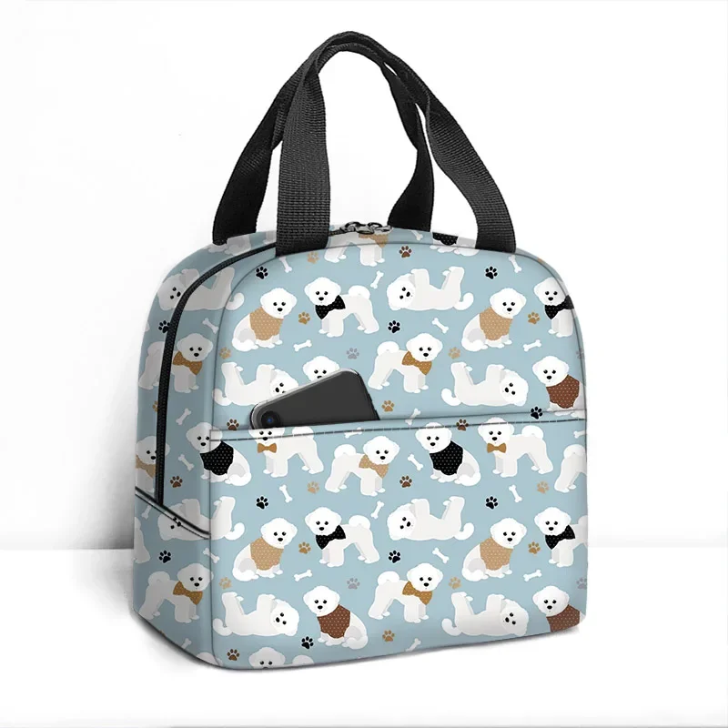 Funny Dachshund / Bichon Frise Dog Print Thermal Insulated Lunch Bags Women Portable Food Tote Schools Outdoors Picnic Lunch Box