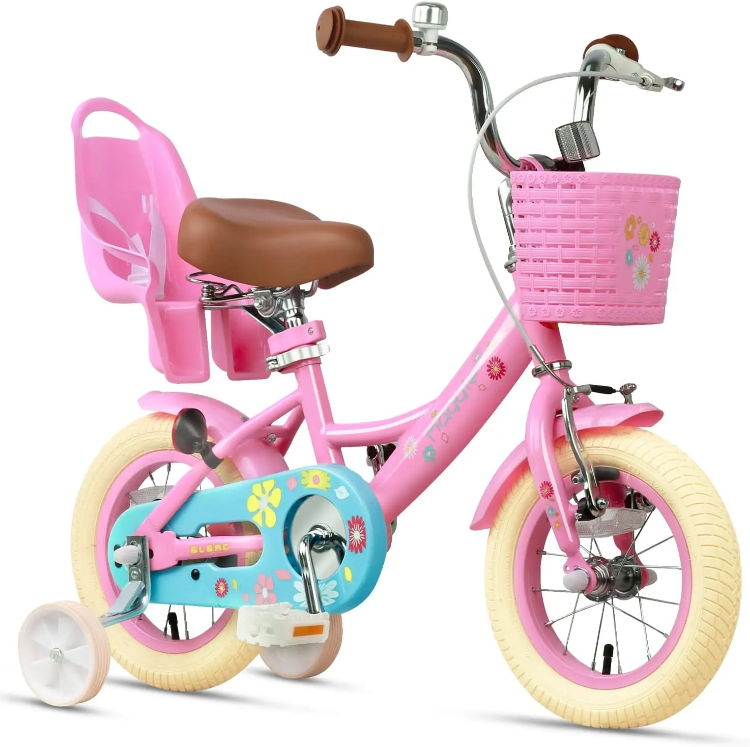 Bicicleta de estilo princesa para niñas, bici de 14 pulgadas para niños de 2 a 13 años, con asiento, cesta y tren