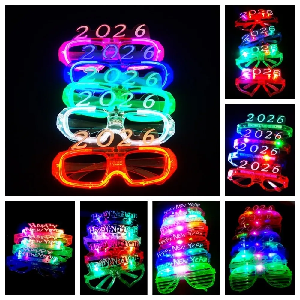 

Светодиодное свечение 2026 новогодние светящиеся очки в форме квадратного/любового сердца фотографические украшения 2026 светодиодные светящиеся очки красочная подсветка