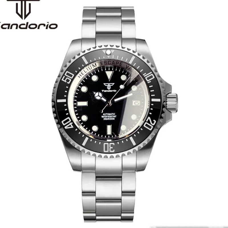 

Tandorio 43mm NH35A PT5000 Stainless Steel Automatic Men Watch Sapphire Glass Luminous Mechanical Wristwatch Rotating Bezel Date