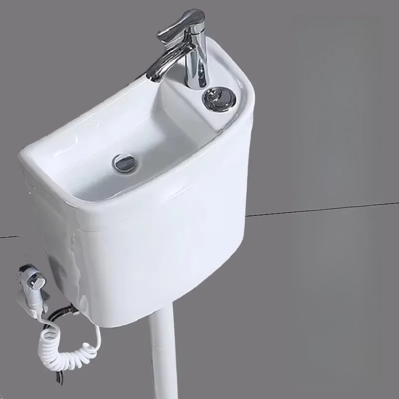 Hot and cold water ceramic water tank, toilet, household with wash basin, energy-saving bathroom, squatting pit flushing tank