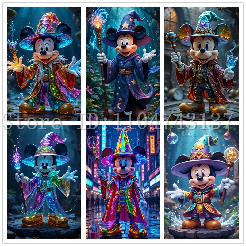 

Disney Magician Mickey Mouse Puzzles Handmade Toys 108/300/500/1000 Pieces Fantasy Jigsaw Puzzles for Children New Year Gifts