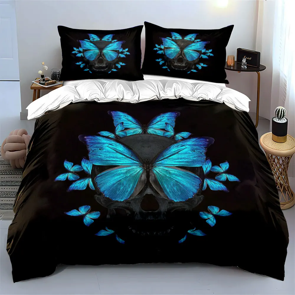 

Blue Butterflies and Skull Art Print Soft Comfortable Duvet Cover Bedding Set Included 1*Duvet Cover 2*Pillowcases Luxury gifts