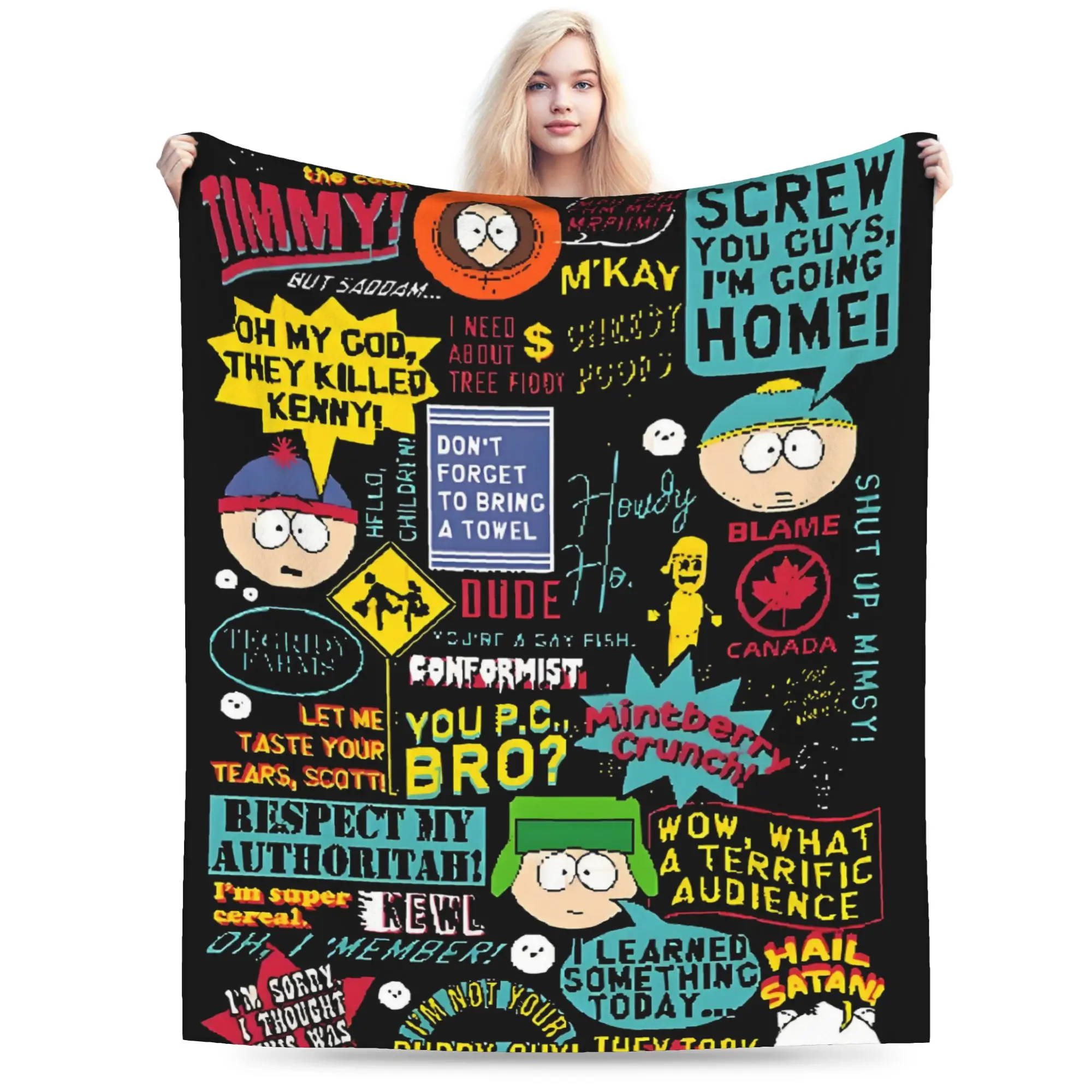 Custom South Parks Quotes Pattern Blanket Soft Fleece Spring Warm Flannel  Throw Blankets for Sofa Office Bedroom Bedspread