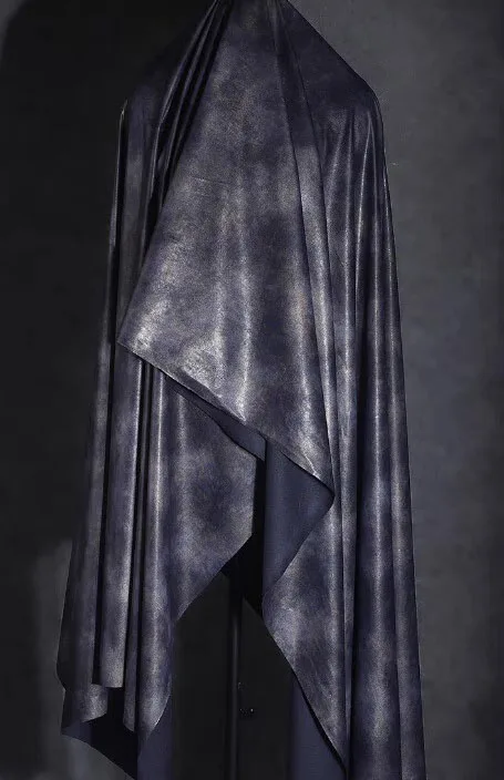 

1yard texture micro cracks tissu Ink blue hot stamping and dyeing soft leather fabric Coat,skirt，designer Fabrics for patchwork