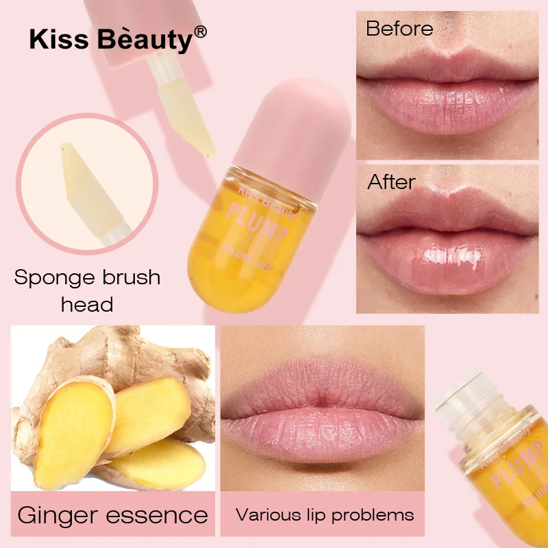 Aceite de brillo de labios de jengibre, barras de labios coreanas para aumentar el aumento de los labios, reducir las líneas finas de los labios,