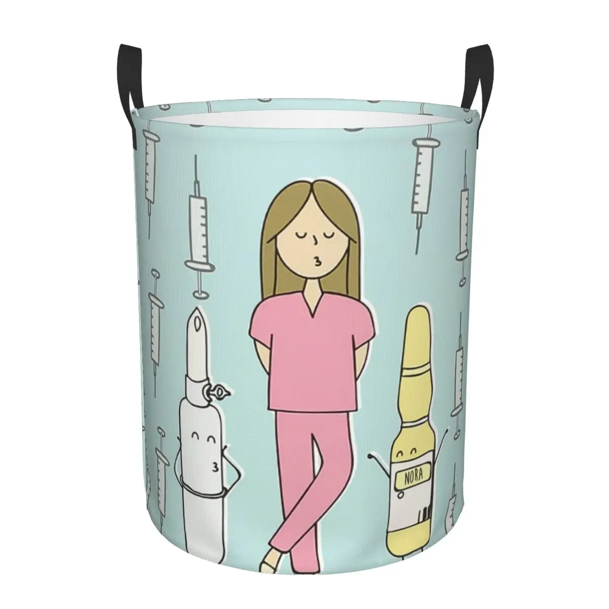 Cartoon Ladies Nurse Doctor Printed Laundry Basket Collapsible Clothes Toy Hamper Storage Bin for Kids Nursery