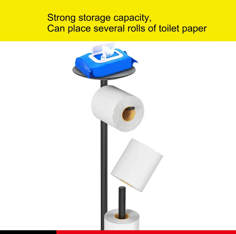 Stainless steel Floor-to-ceiling roll paper holder toilet perforation-free vertical paper towel holder mobile phone storage rack