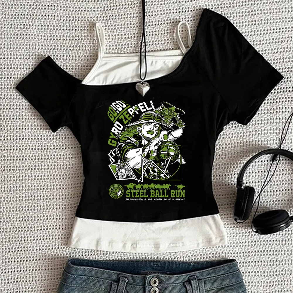 Jojo Bizarre Adventure Crop-Top für Teenager, Ausverkauf, Party, Emo, Kawaii, T-Shirt, 2000er, japanische Party, Goth-Scene – Detail 9