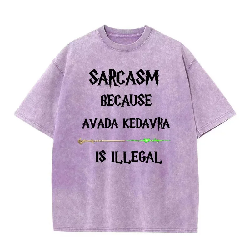 100% Cotton Oversize Retro Shirt Sarcasm Because Avada Kedavra Is Illegal Shirt Wizard School Unisex Tee Fantasy Apparel Y2K Top