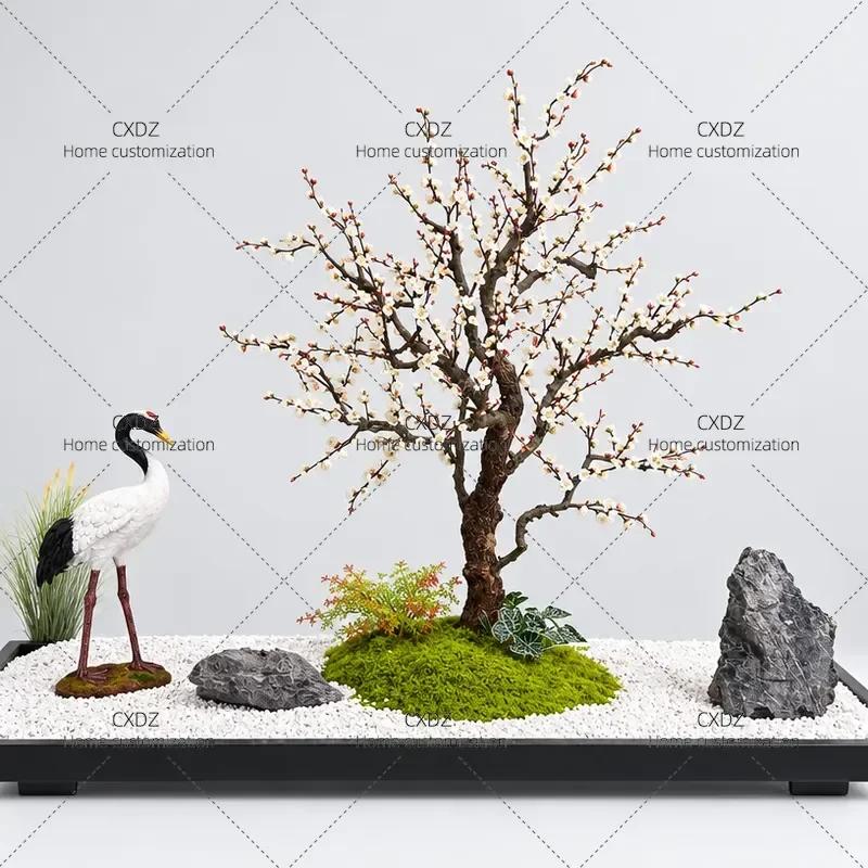 Simulation White Plum Blossom Tree Large Decorative Artificial Peach Blossom Bionic Green Plant for Porch Window Hotel