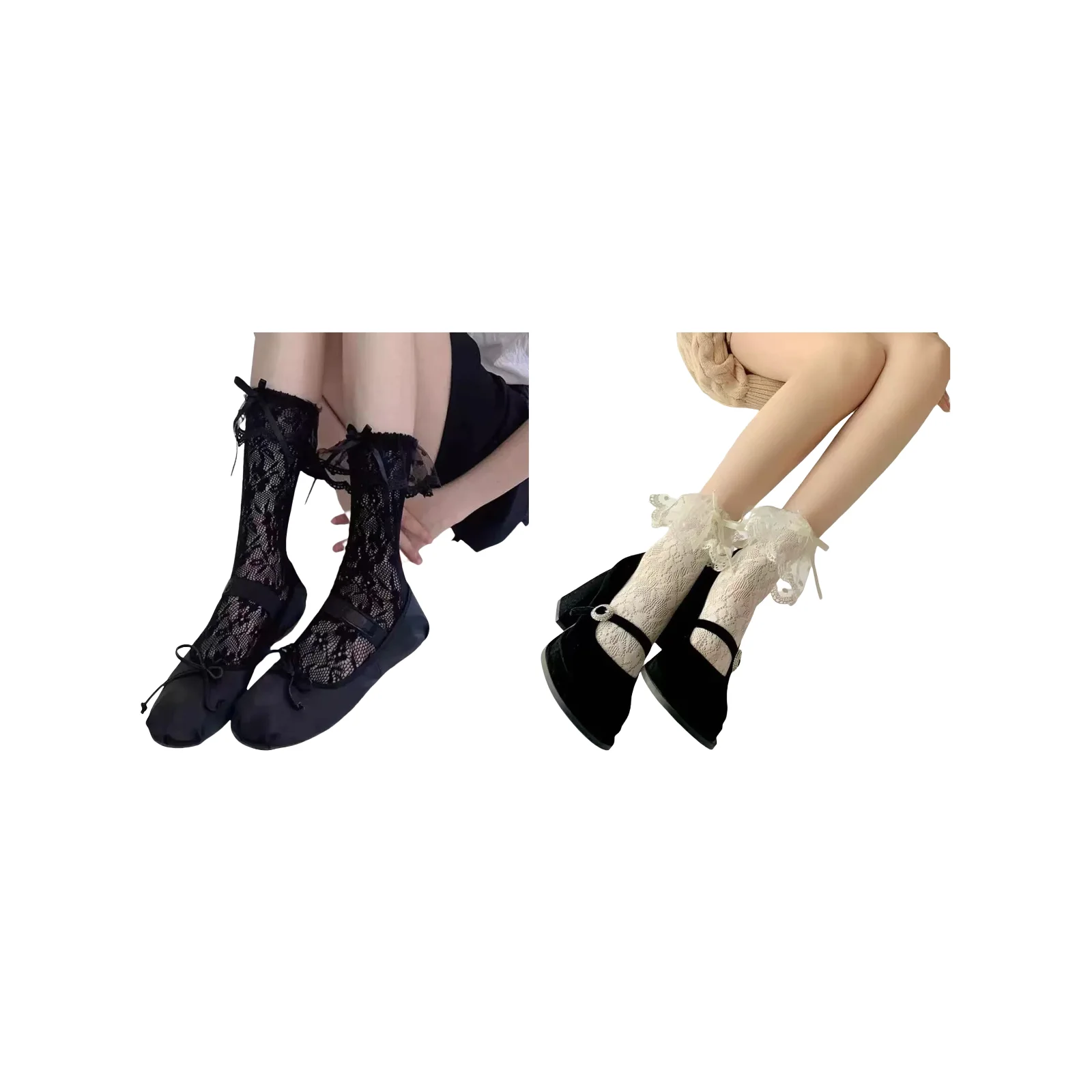 

Spring and summer floral pile socks for women, thin mid-calf socks - 1 pair each in rose, black and beige