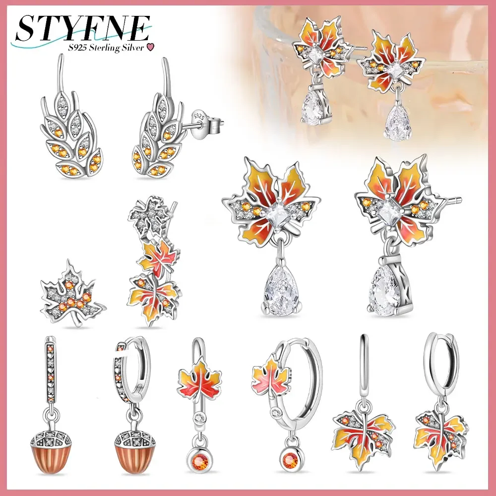 925 Sterling Silver Style Autumn Harvest Series Maple Leaf and Pine Cone Original Earring High Jewelry Series Commemorative Gift