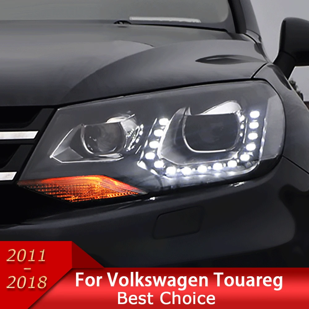 Car Lights for VW Touareg 2011-2018 LED Auto Headlight Assembly Upgrade Tears Eyes Design Bifocal Lens Exterior Accessories