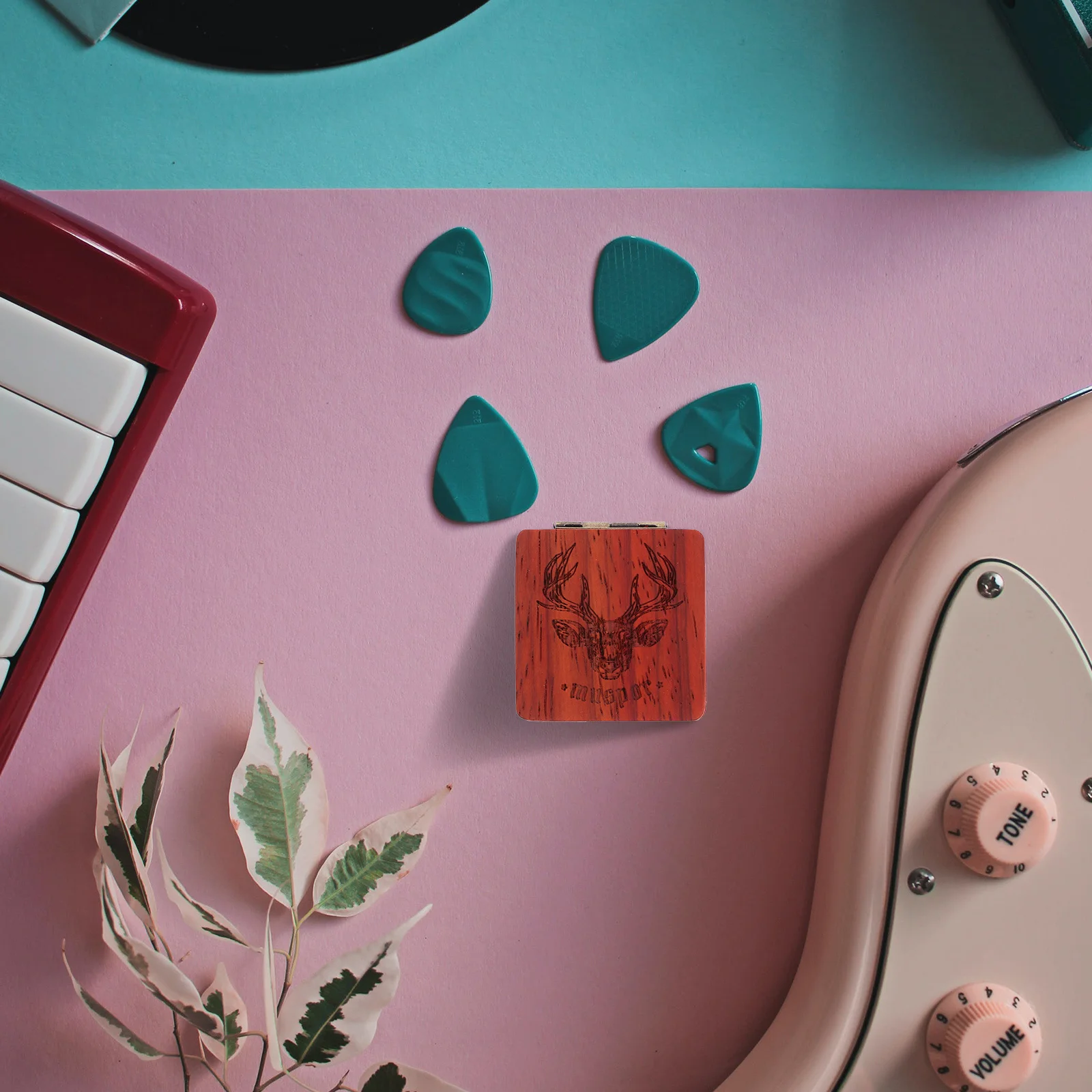 

Engraved Guitar Pick Case Storage Box Wood Holder Musical Instrument Plectrum Collector