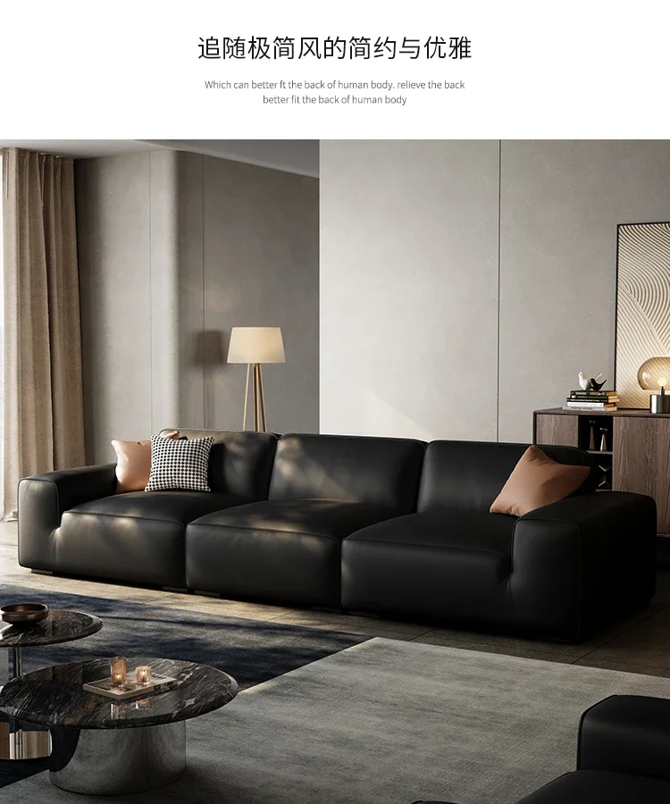 

Customized minimalist summer black cow sofa leather all green leather light luxury living room tofu block sofa