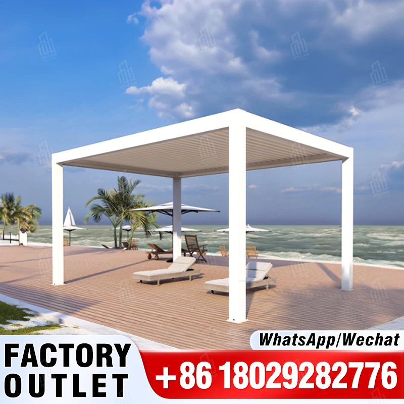 New Europe Atrium Attached Aluminum Waterproof motorized louver patio roof cover aluminum pergola systems