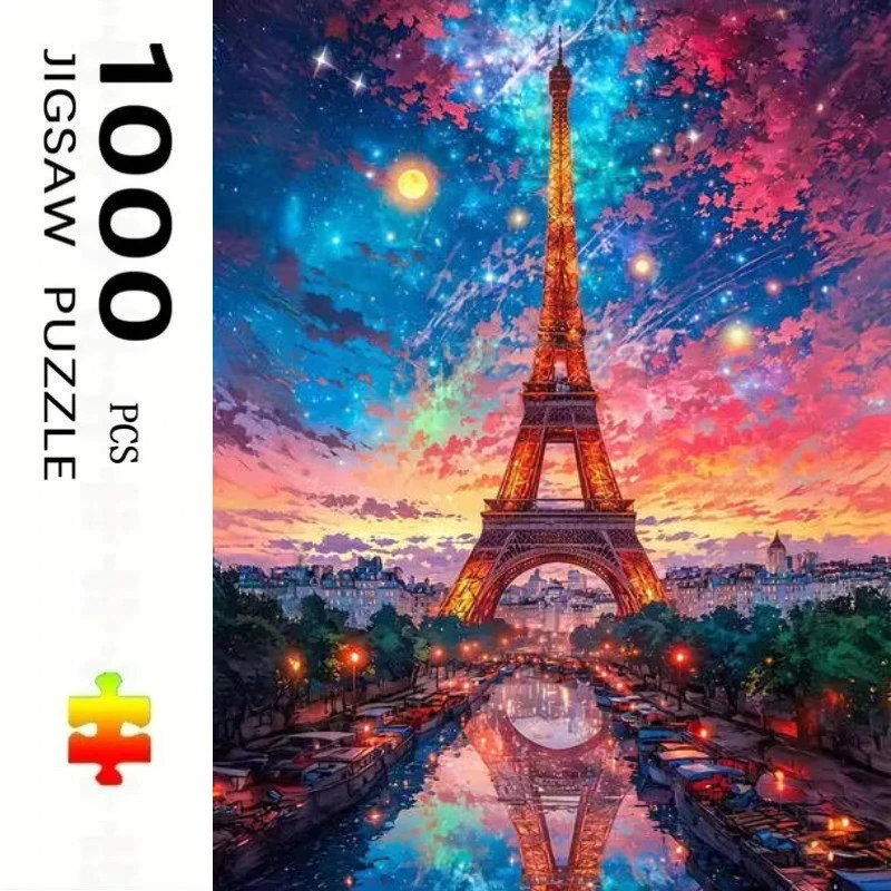 Adult Jigsaw Puzzle 1000 Pieces Puzzle Eiffel Tower Landscape Paper Puzzle Decorative Painting Exercise Brain Thinking