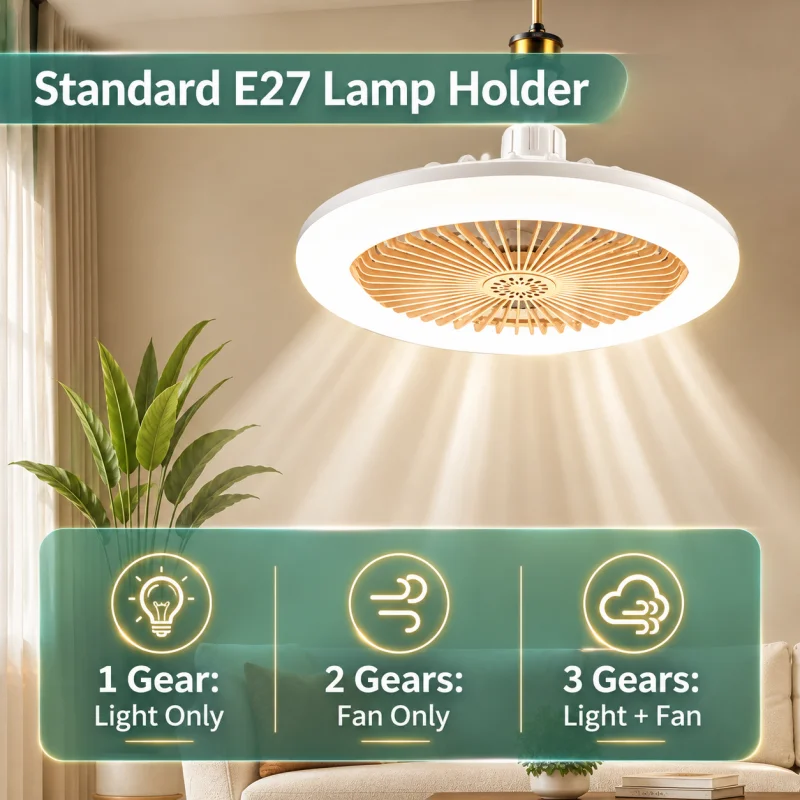 Smart  E27 Ceiling Fan Light with Remote Control , Dimmable LED Ceiling Lamp, 3-Speed Quiet Fan, Timer & Air Circulation