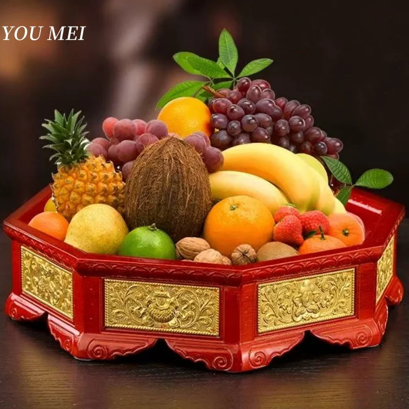 

Buddhism Fruit Altars Plate,Red Solid Wood Engraving Eight Auspicious Manza Tray,Tibetan Offering Plate,Buddhist Religious Items