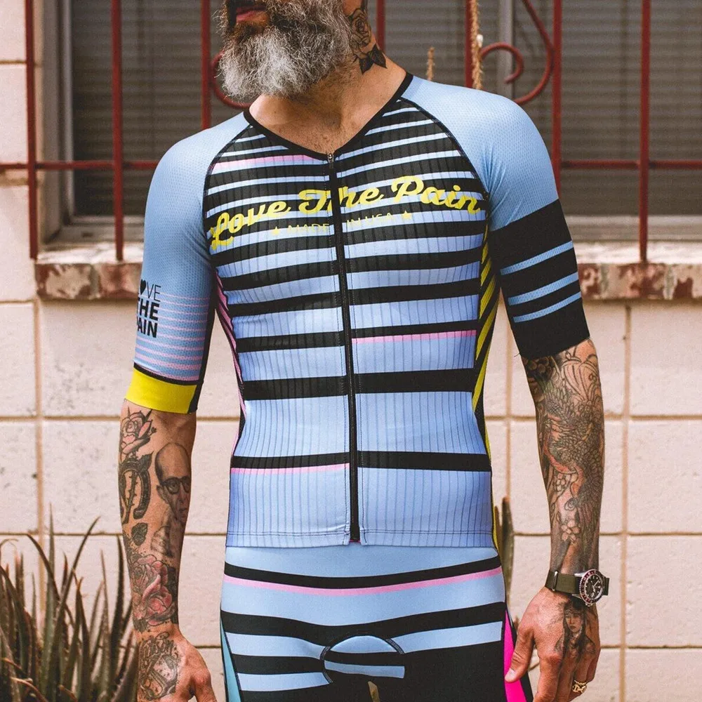 

Love The Pain Triathlon Short Sleeve Skinsuit Usa MTB Bike Speed Suit Jumpsuit Ropa Maillot Ciclsimo Men& Aero Running Bodysuit