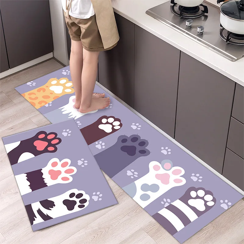 VIKAMA Cute Ragdoll Cat Grid Kitchen Mat Set Non Slip Waterproof Runner Rug Absorbent Easy Clean Kitchen Hallway Doormat Decor