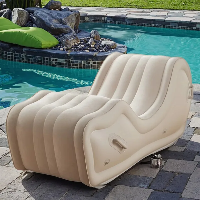 Self-inflatable recliner S-shaped PVC flocking portable outdoor and indoor home furniture Lazy sofa