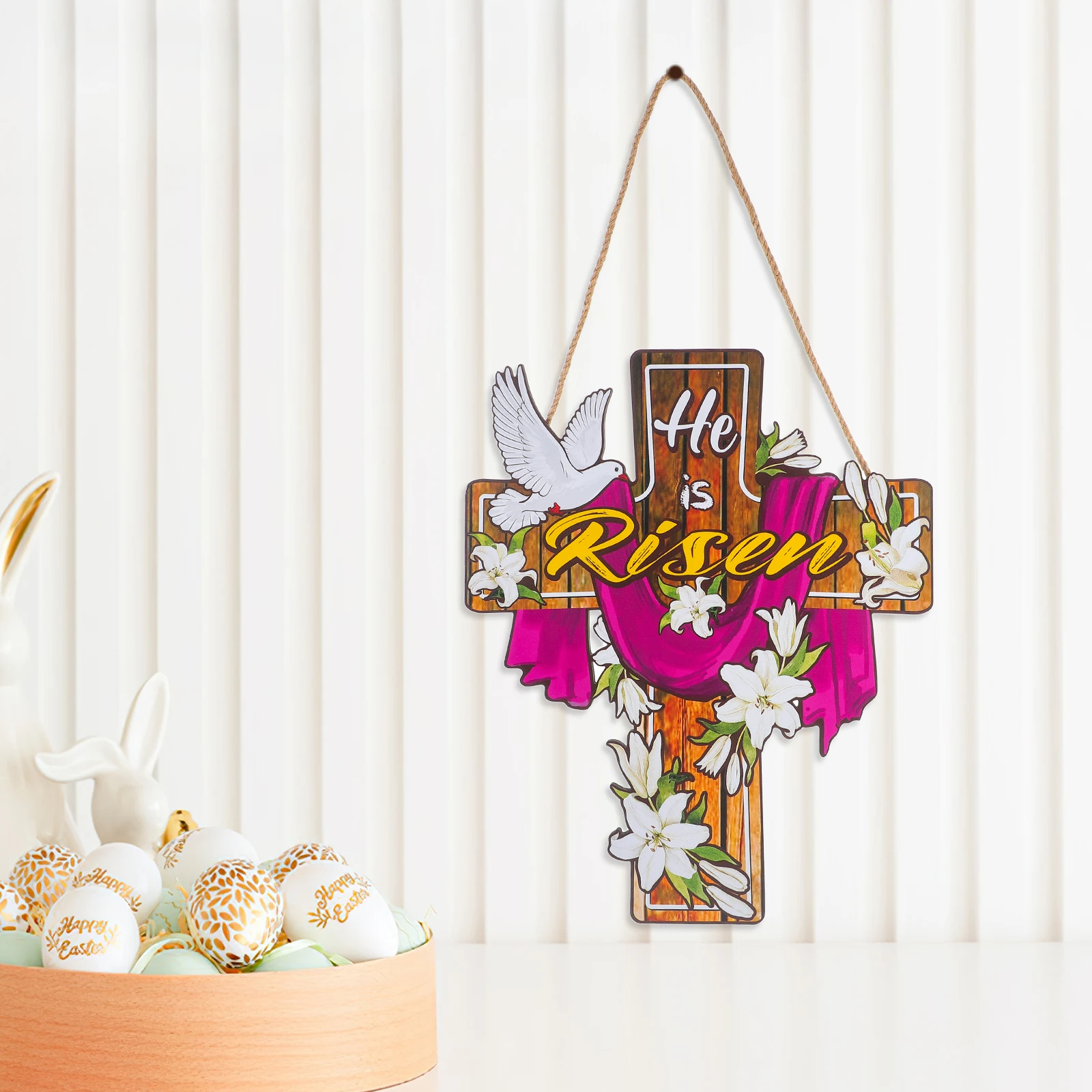 

Creative Hanging Decor Sign Wooden Religious Easter Spring Wall Door Decorations Outdoor Easy Install Hemp