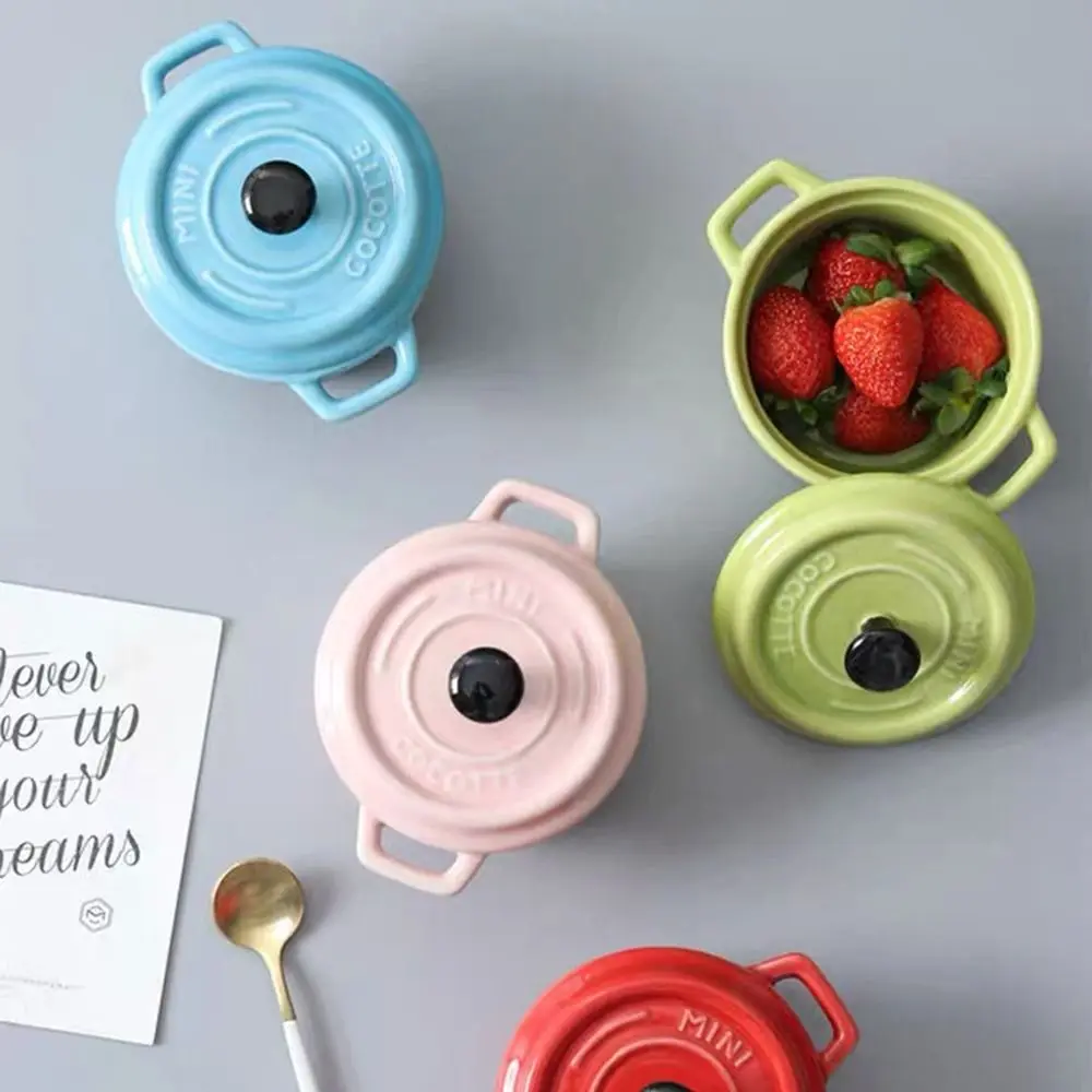 

Anti-scalding Ceramic Breakfast Bowl Hanging Ears 200ml Steamed Egg Bowl Reusable Dustproof Mini Casserole with Lids Butter