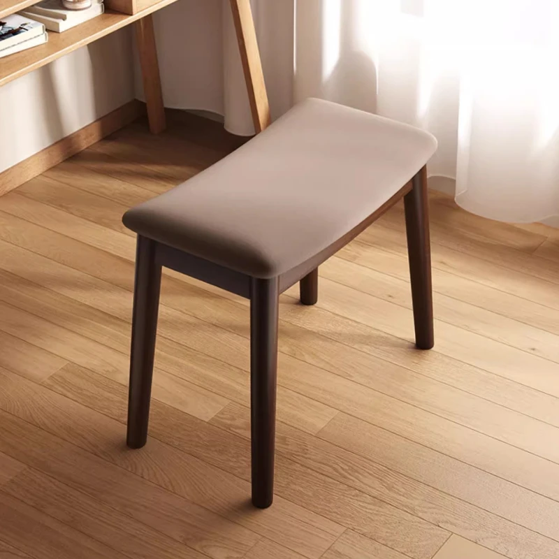 ‌Modern Saddle Stool, Solid Wood Vanity Bench for Bedroom, Non-Slip Entryway Seat, Silent Ottoman Chair with Cushion