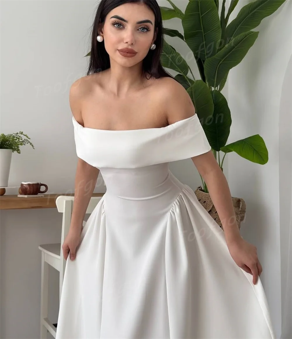 Toofgon قبالة الكتف الساتان ألف خط فساتين لحضور الحفلات الموسيقية مخصصة ثنيات ماتي الساتان المرأة فستان الحفلات الرسمية طول الكاحل فساتين السهرة