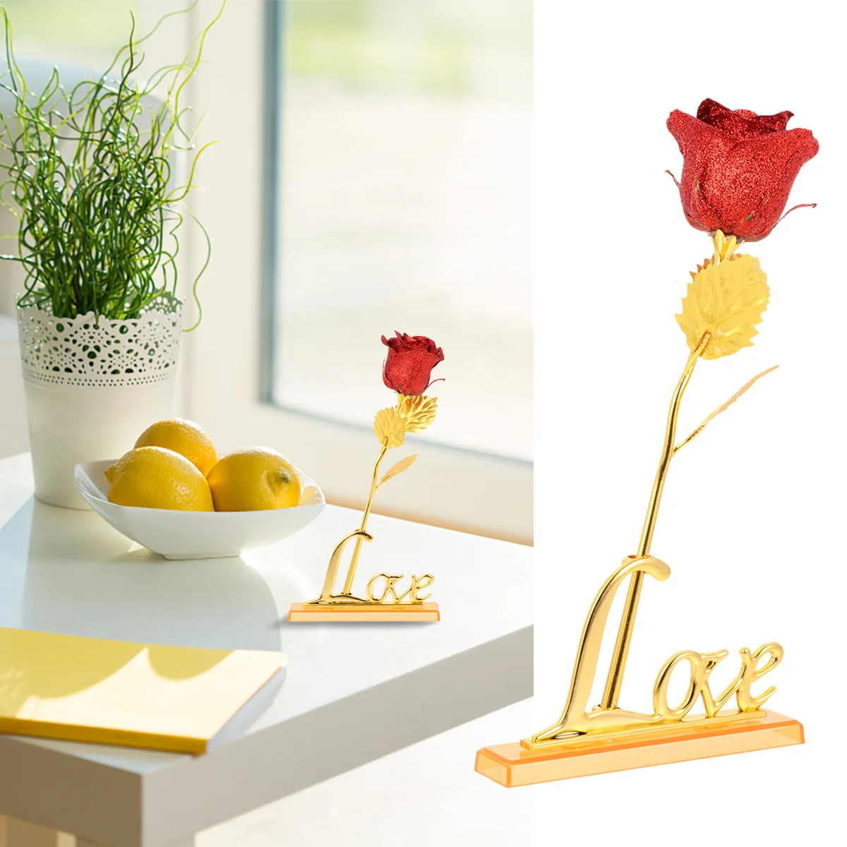 

1Set Rose Love Alphabet Adornment Plastic Gold Foil Desktop Ornament Home Office Decoration Ideal Valentine Gift for Family