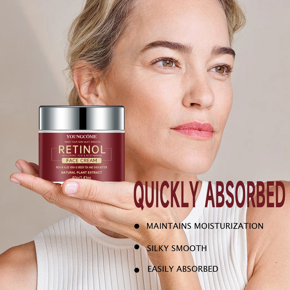 "YOUNGCOME Retinol + حمض الهيالورونيك + عينة كريم الألوة - مرطب 3 في 1 مضاد للشيخوخة 40 جرام"