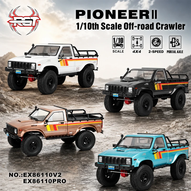 RGT EX86110 V2 PIONEER II 1/10 Scale Brushed Brushless Motor Crawler Pickup RC Dual Speed Off Road Vehicle Model Adult Toy Gift