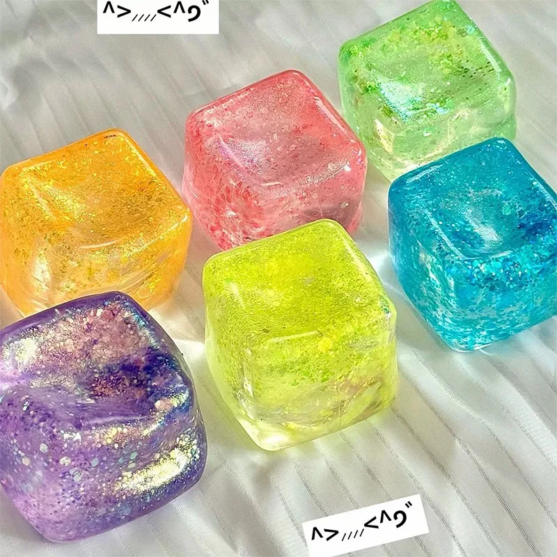Boules anti-stress à paillettes à remontée lente en forme de cube, boules anti-stress en sucre de malt pour adultes et enfants, jouets sensoriels pour TDAH, jouets anti-anxiété souples