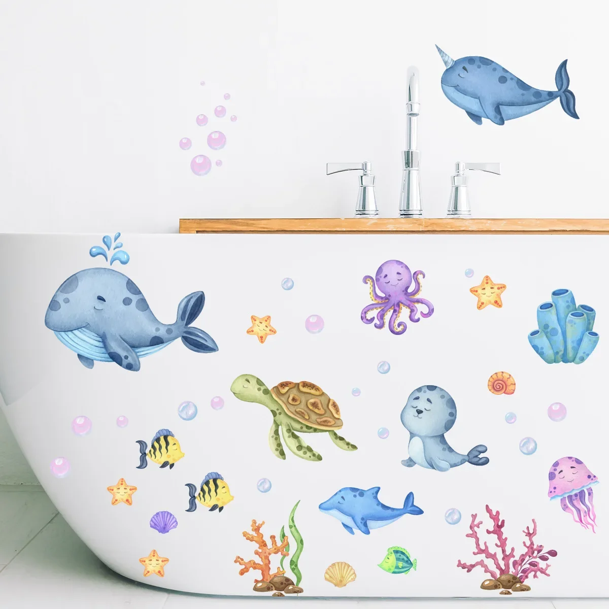 blue Sea Fish Bubble Underwater world Underwater animal Wall Sticker For Kids Rooms Bathroom Home Decoration murals