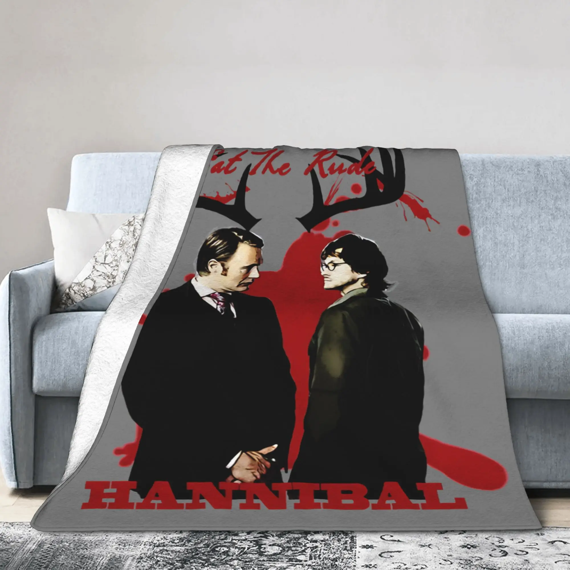 Hannibal & Will - Eat The Rude Velvet Throw Blanket Mads Mikkelsen Blanket for Bedding Office Super Warm Quilt,