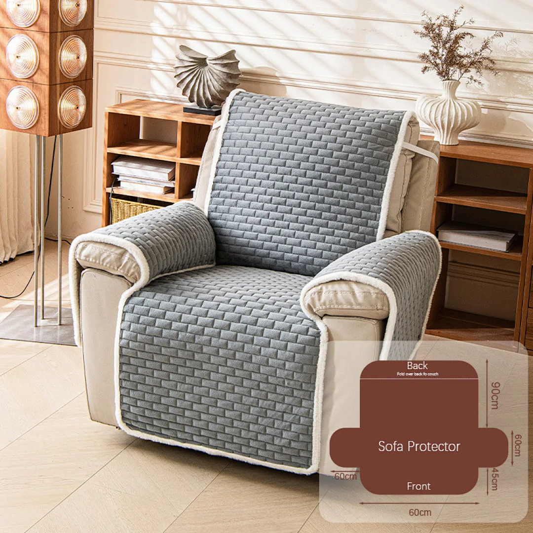 Non-Slip Sofa Cushion Flannel Velvet Seat Pads Solid Color Sofa Slipcover Recliner Electric Functional Single Armchair Covers view 3