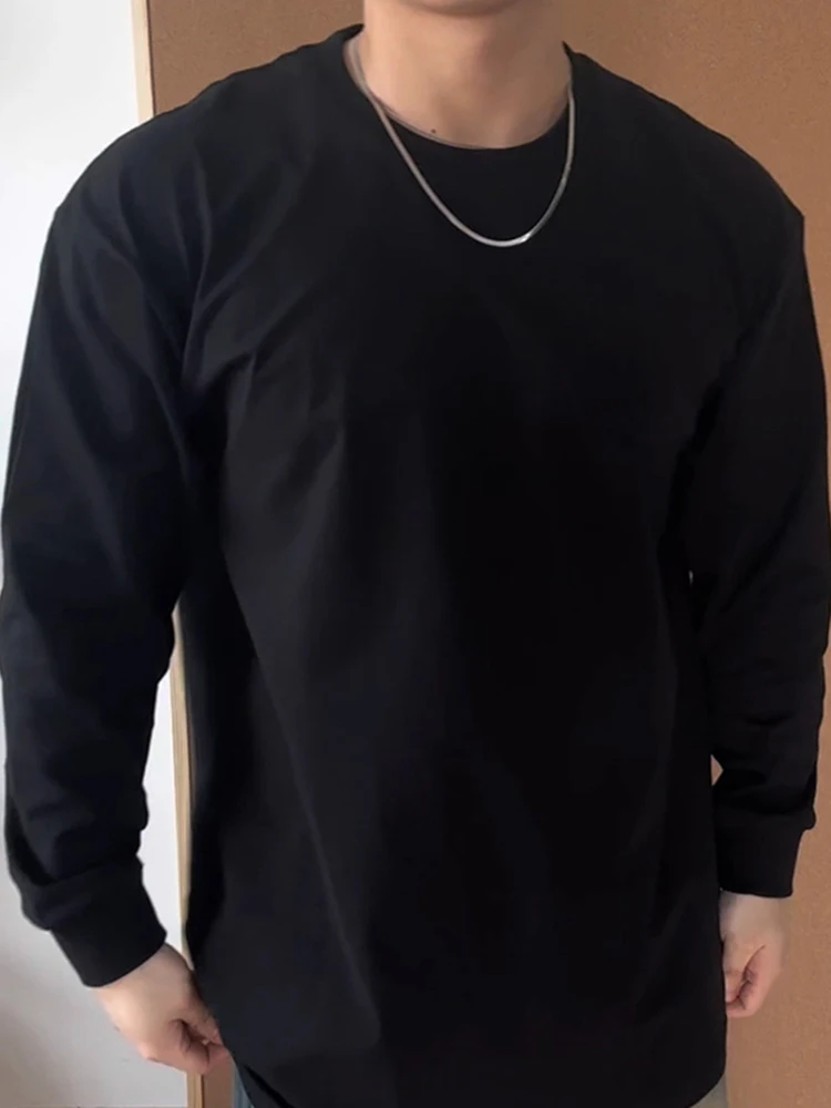American Style round Neck Sweatshirt Men's Long Sleeve Cotton T-Shirt Heavyweight Basic Black Base Shirt Autumn Winter Layering
